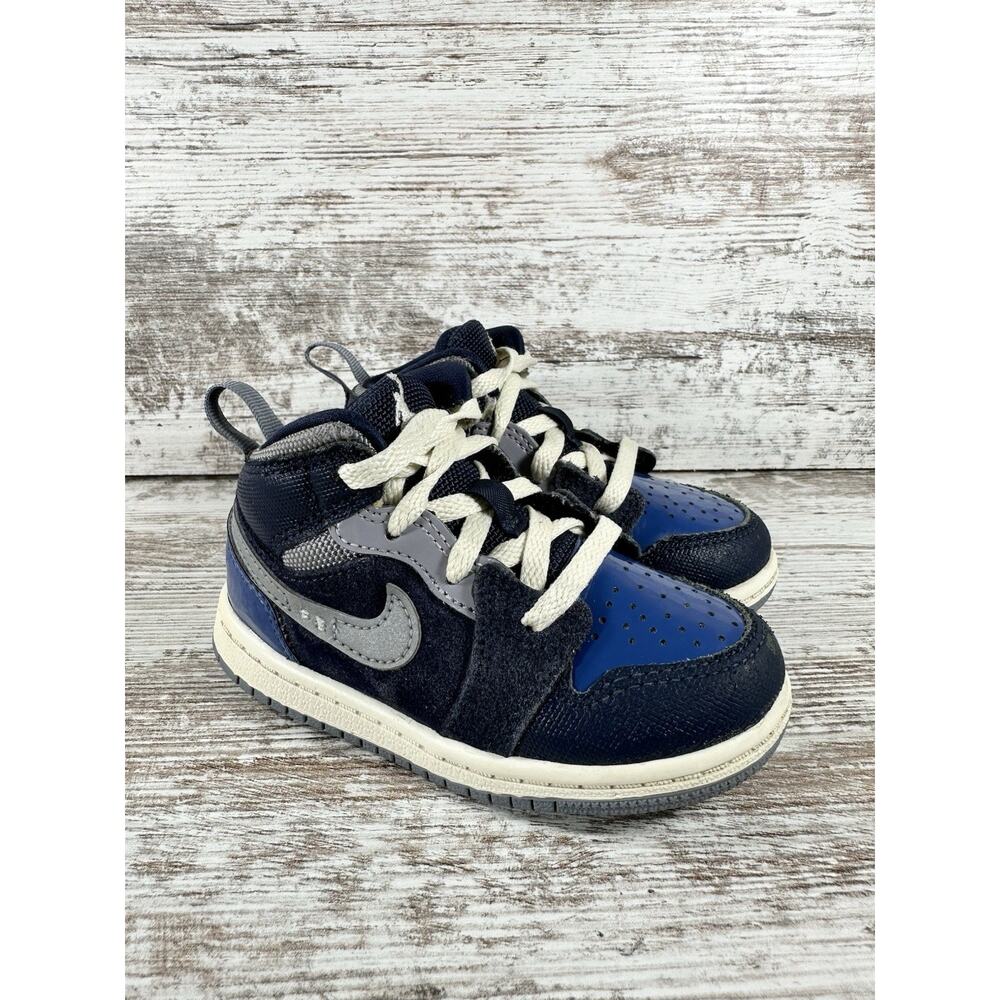 Toddler Nike Air Jordan 1 Mid SE Craft Inside Out Obsidian Blue Sneakers Sz 7C
